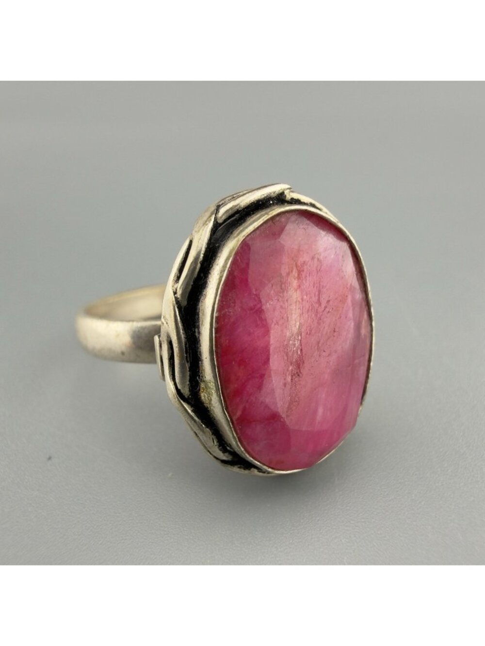 Sterling Silver Faceted Raw Ruby Statement Ring Size 7.75โ